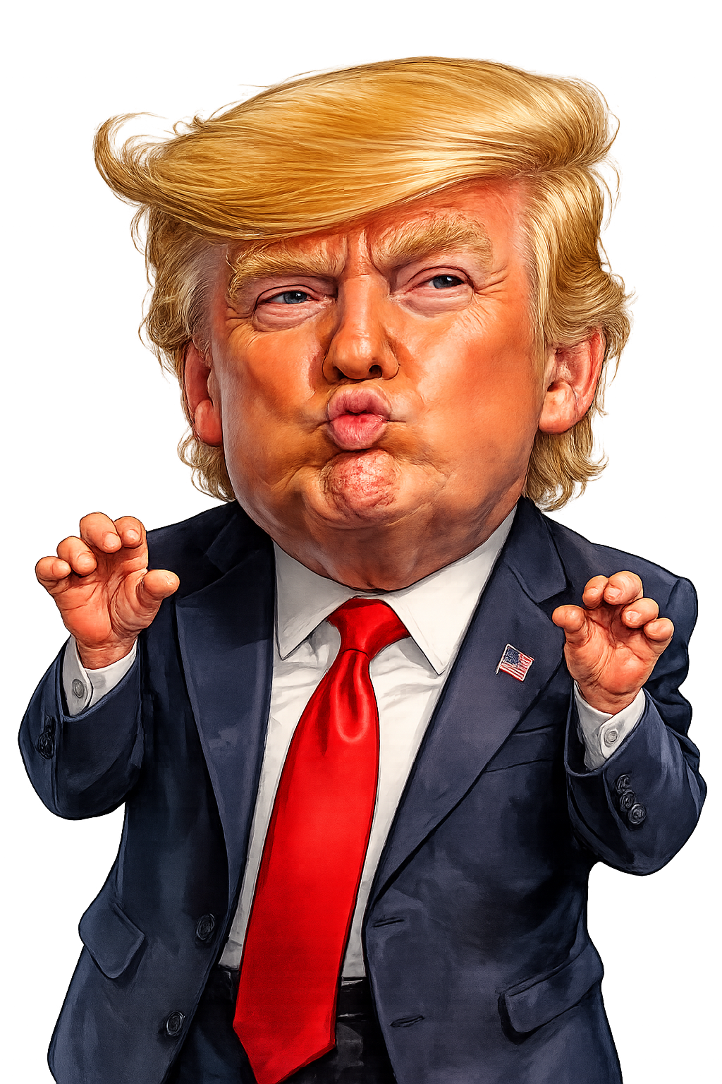 Caricature of Trump announcing tariffs